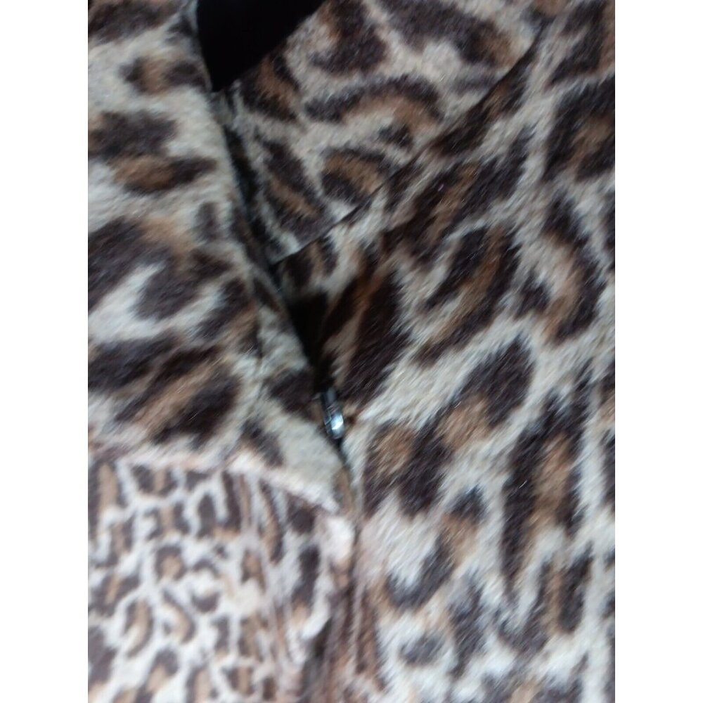 NWT Chicos Sz 1 Fierce Faux Fur Ekimma Jacket Leopard Brown Tan Rocky Mt Taupe - Picture 4 of 10